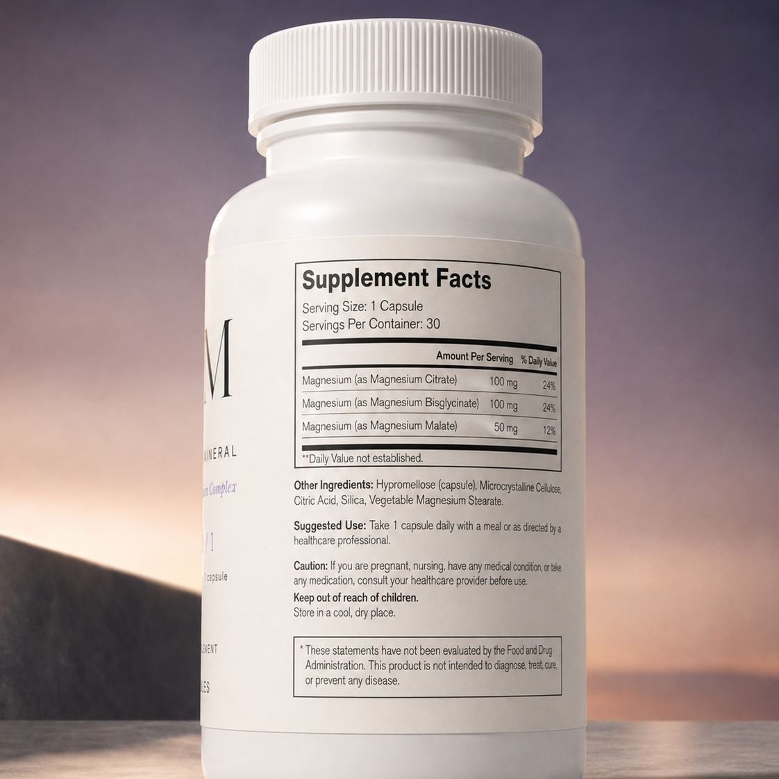 8PM Supplement Facts panel on the back of the bottle